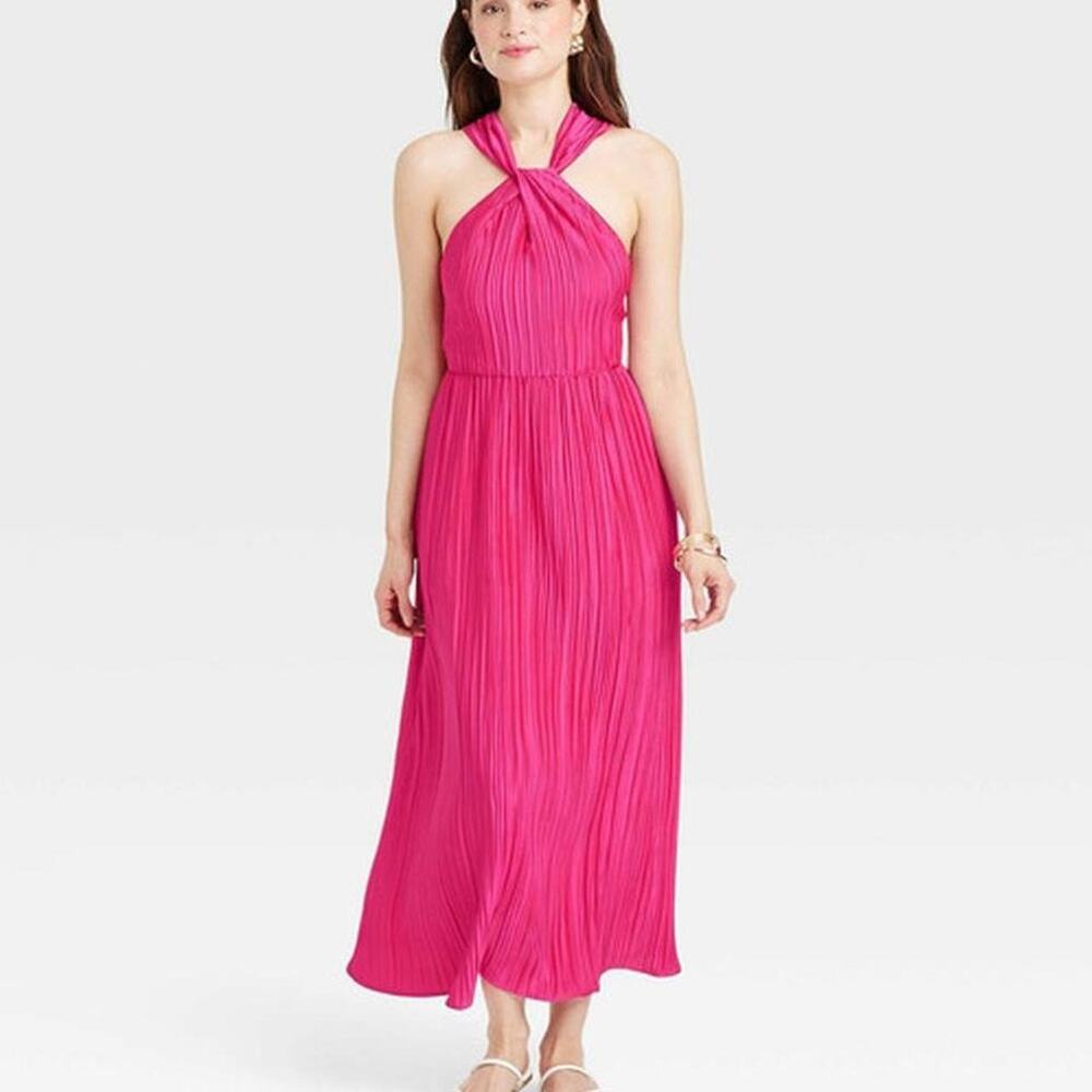 Hot pink halter maxi dress